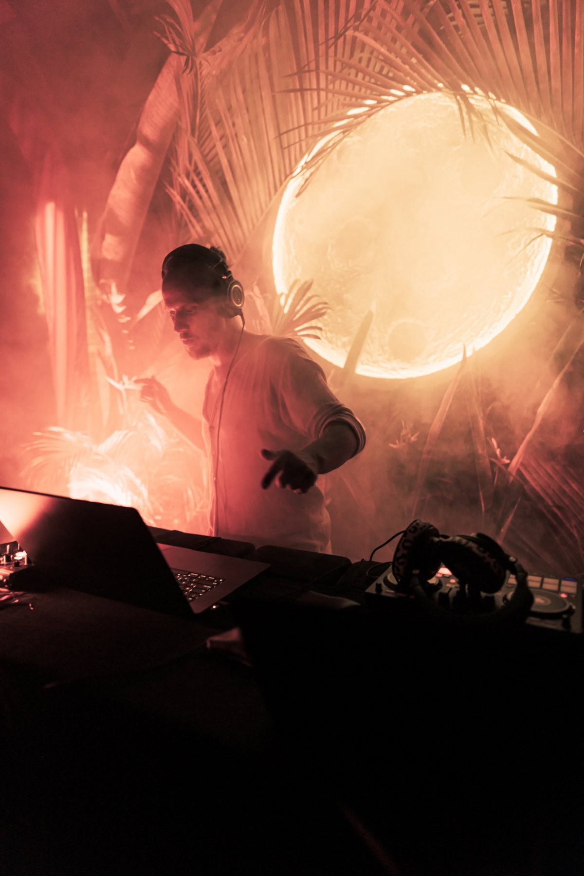 Acharya at the decks under a glowing moon, Bali